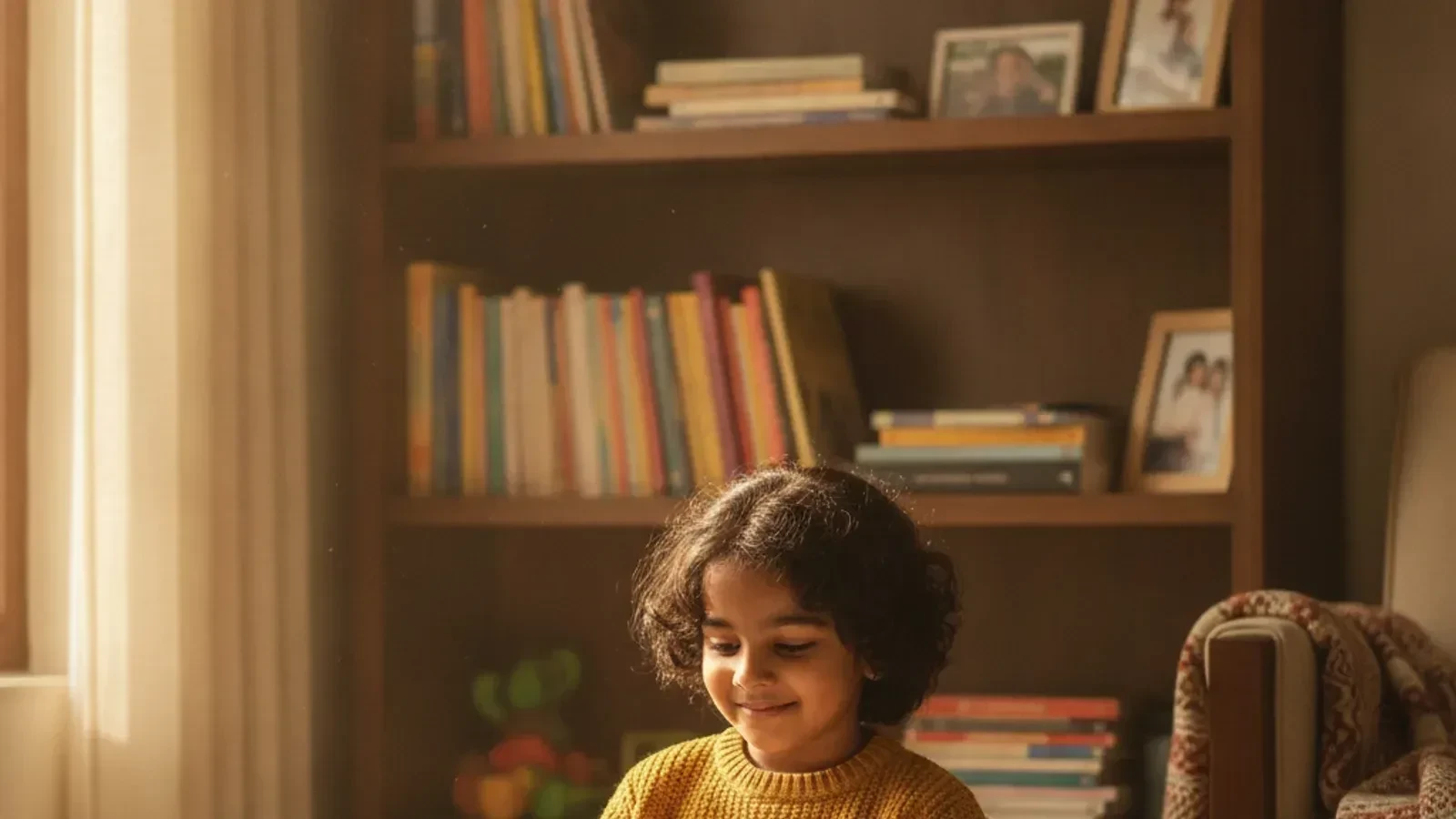 വായനയിൽ മുഴുകിയിരിക്കുന്ന ഒരു മലയാളി കുട്ടി